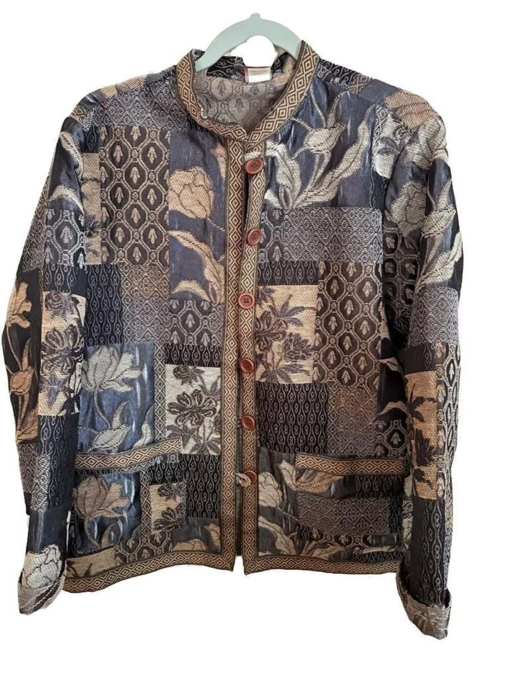 Tudor Court by Haband Womens Tapestry Patchwork Floral Button Down Jacket Size L